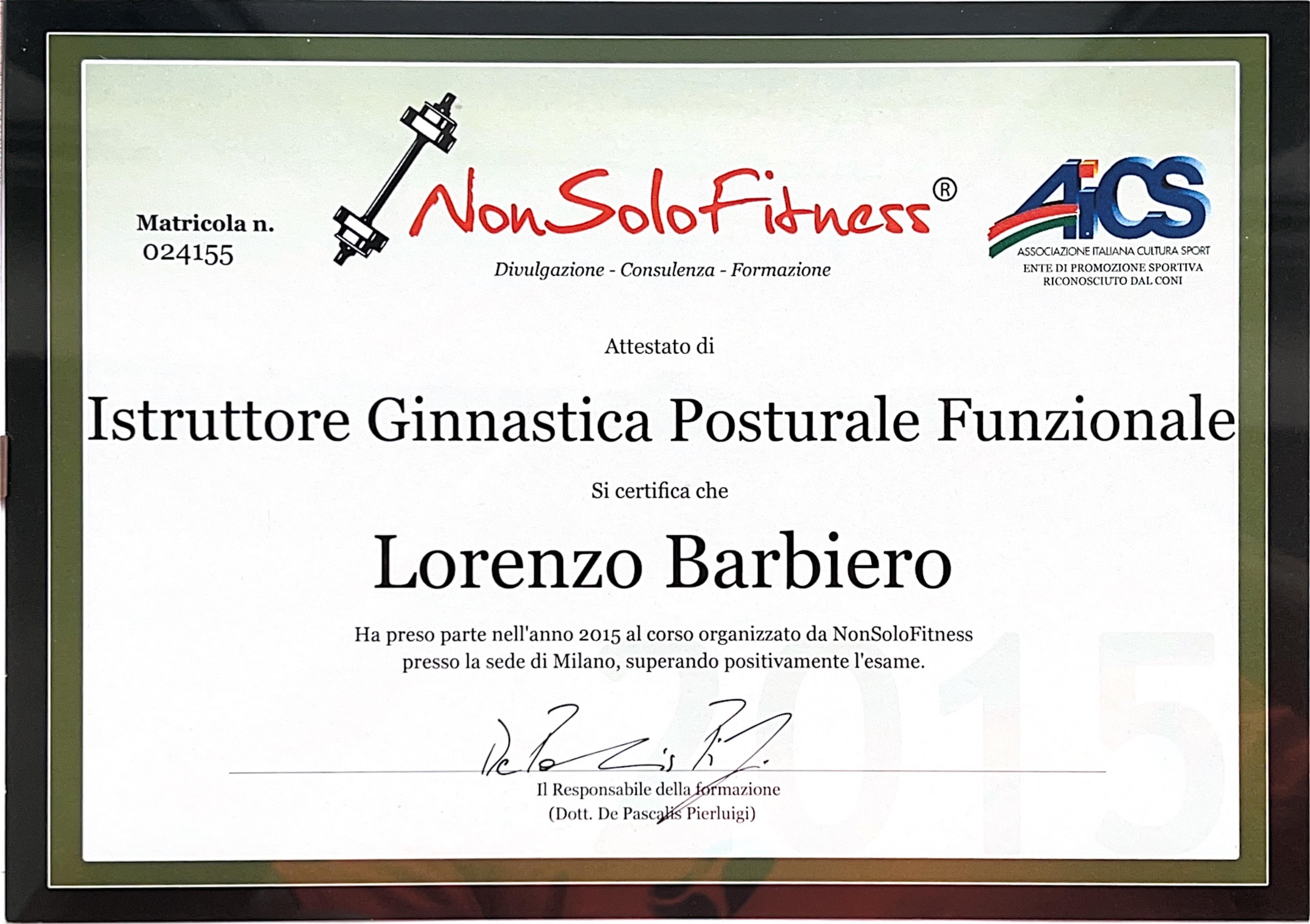 Attestato Istruttore Ginnastica Posturale Funzionale