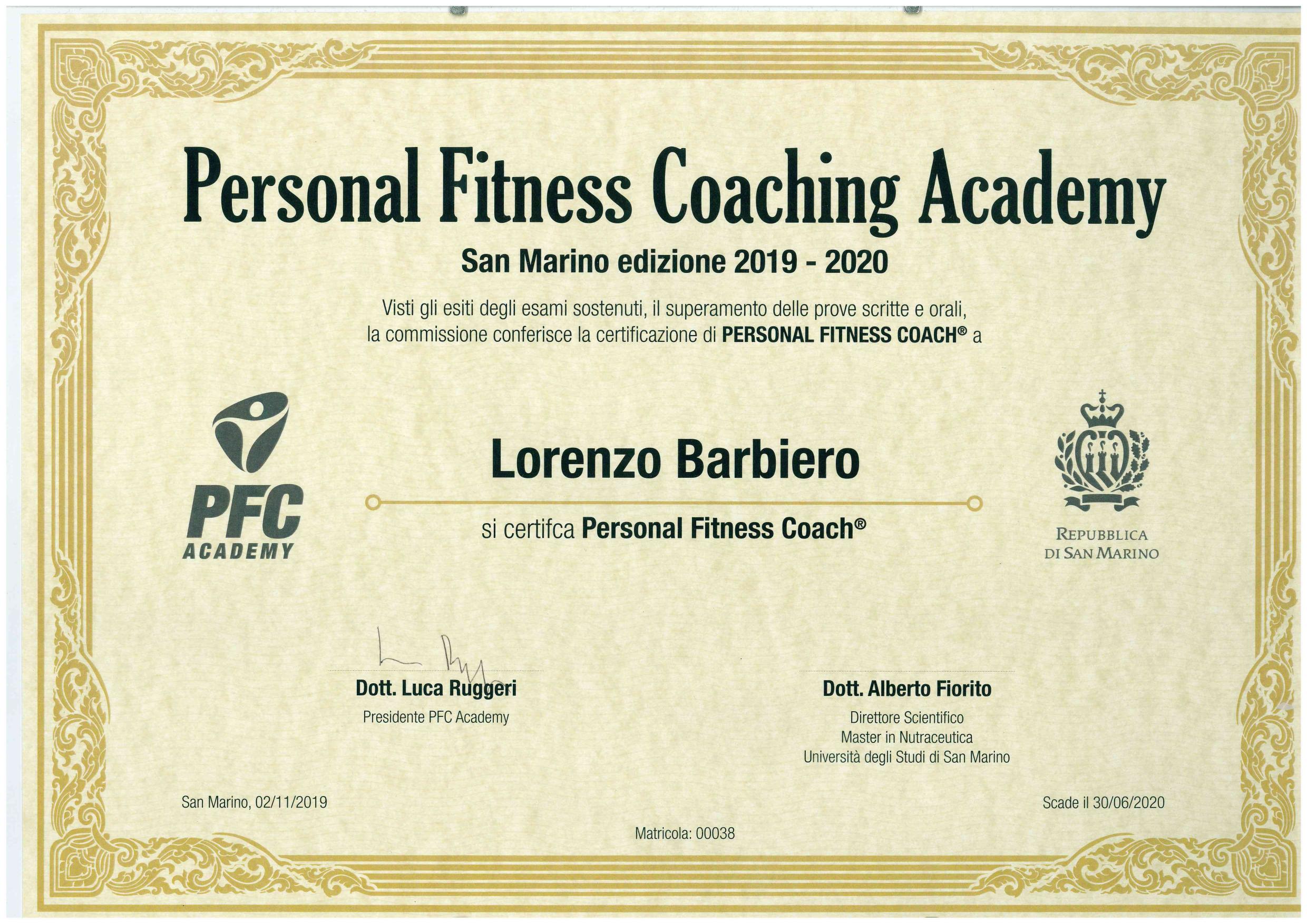 Attestato Personal Fitness Coach