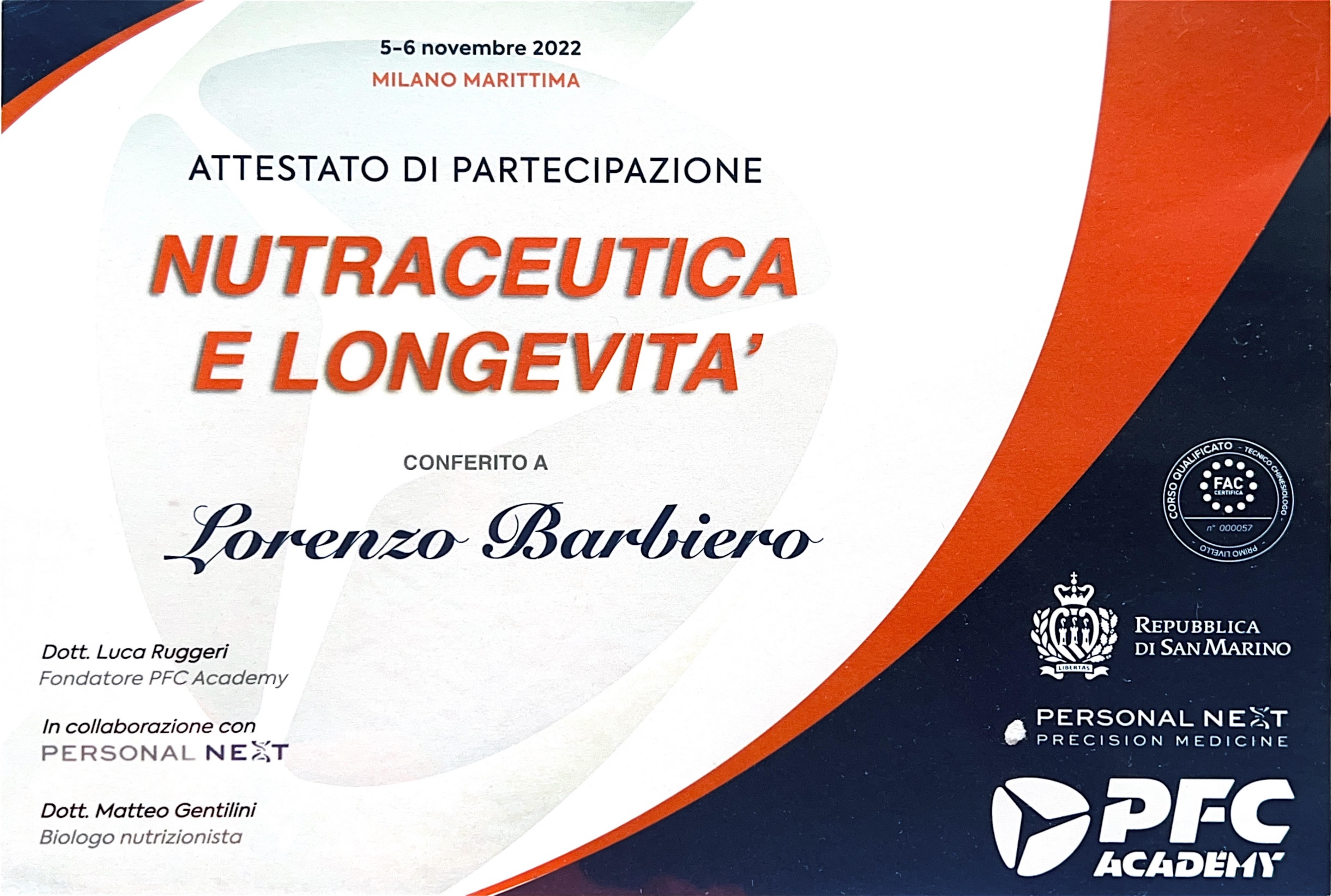 Attestato Nutraceutica e Longevità