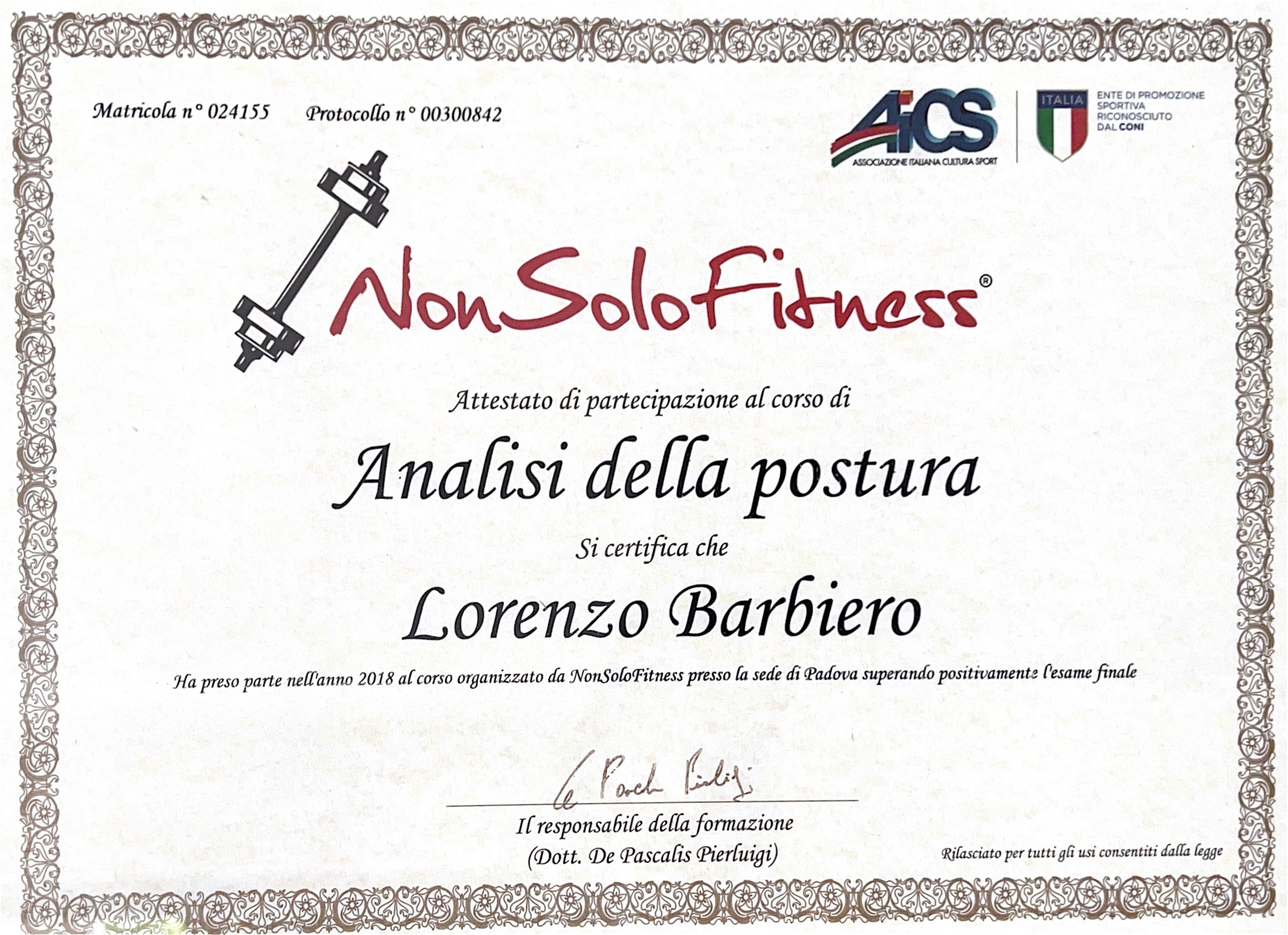 Attestato Analisi della postura