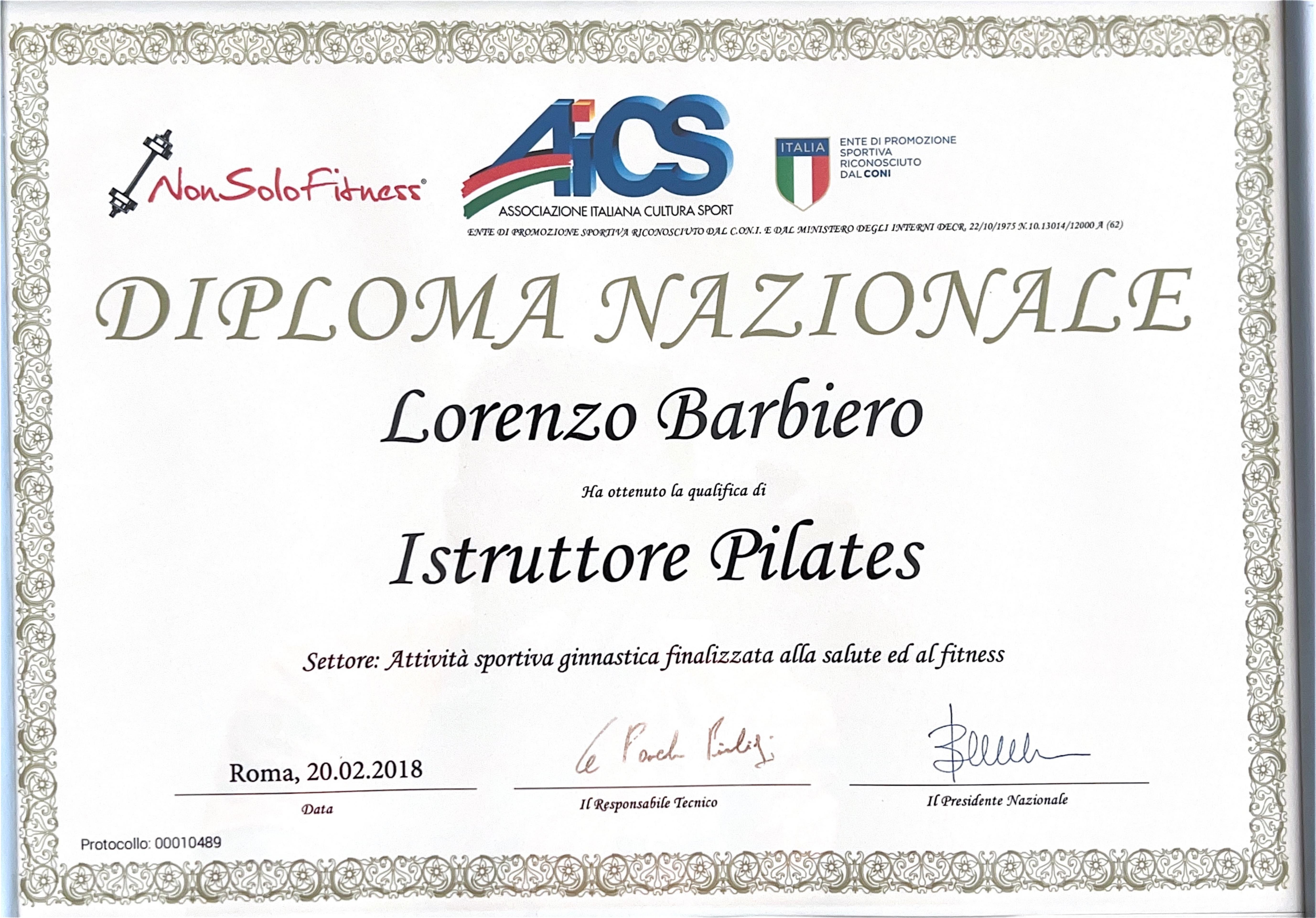 Attestato Istruttore Pilates — Diploma Nazionale