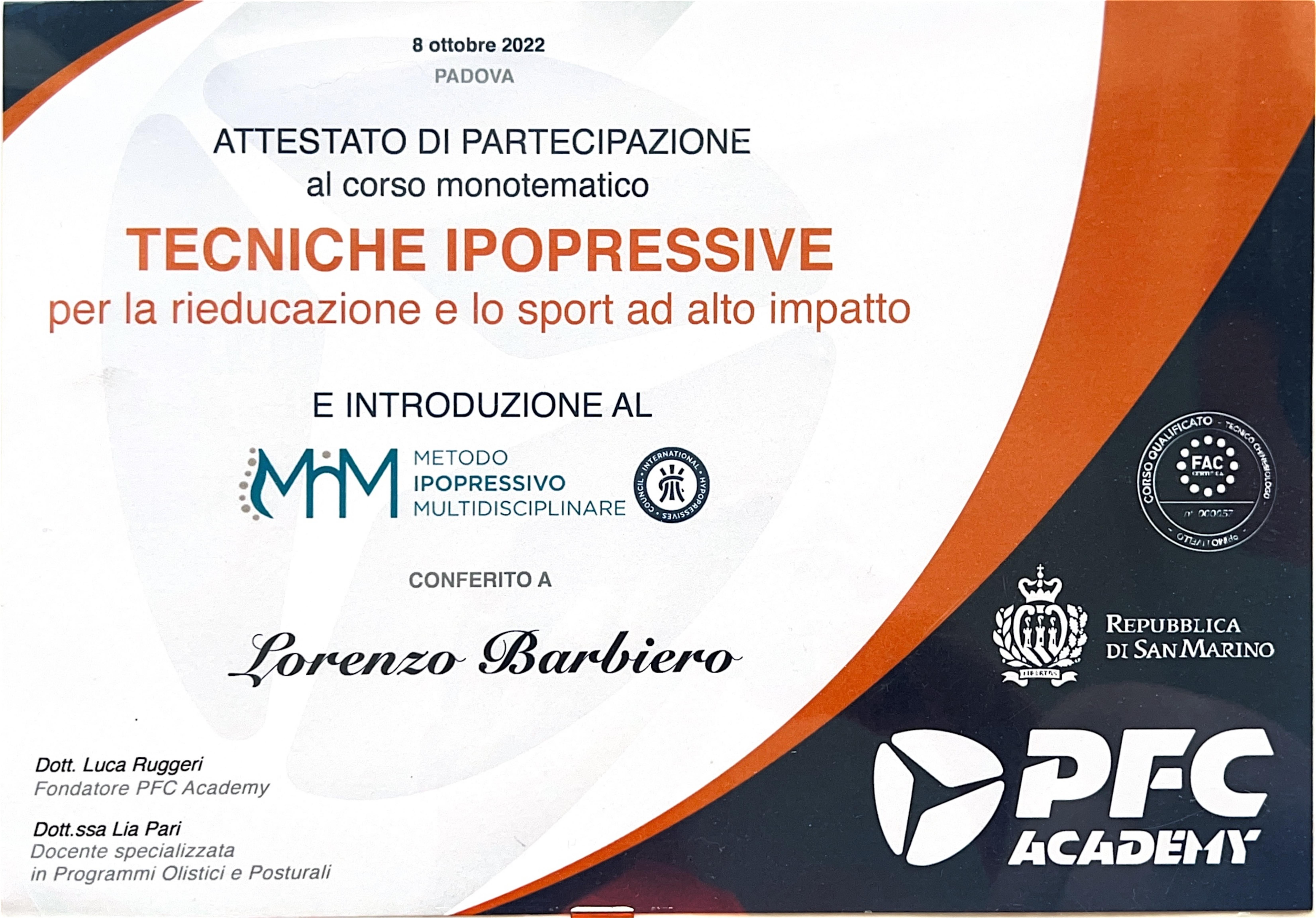 Attestato Tecniche Ipopressive — Metodo MIM